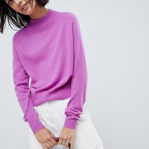 Asos white 100% cashmere jumper with turtle neck, €131.34 at asos.com